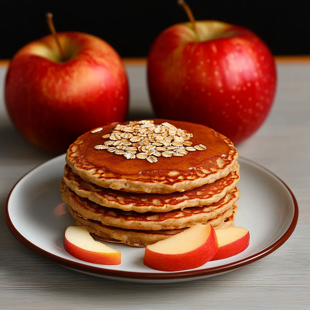 Panqueques caseros de avena y manzana servidos con frutas frescas