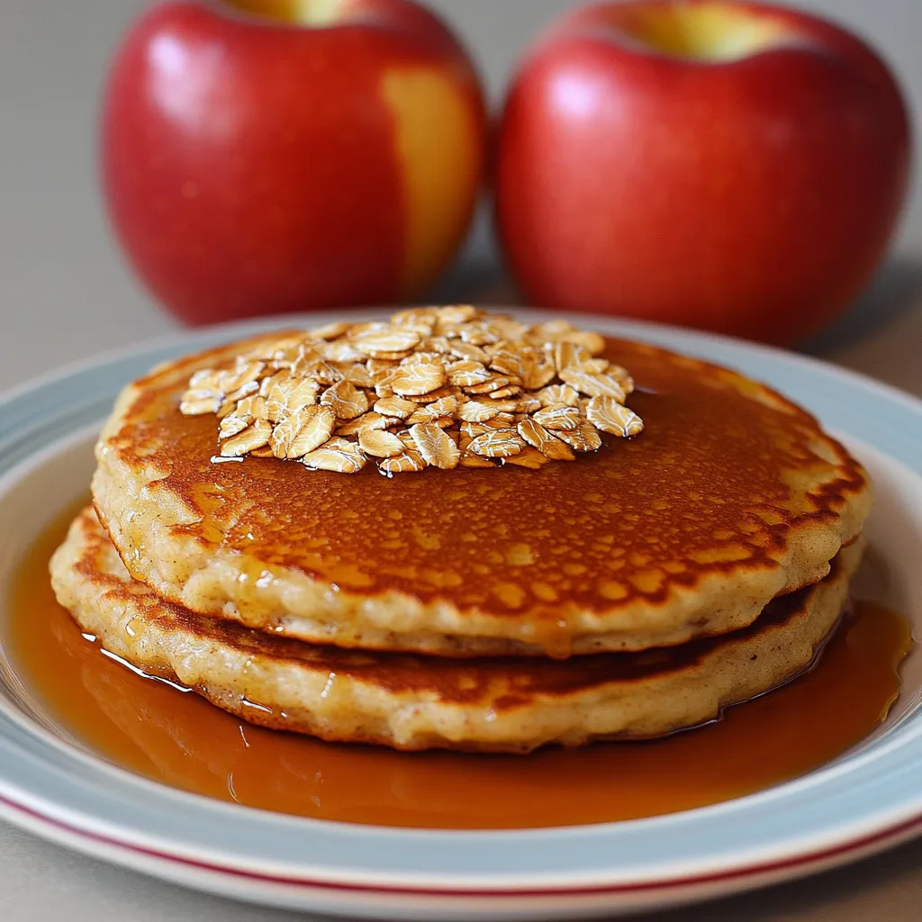 Panqueques caseros de avena y manzana servidos con frutas frescas
