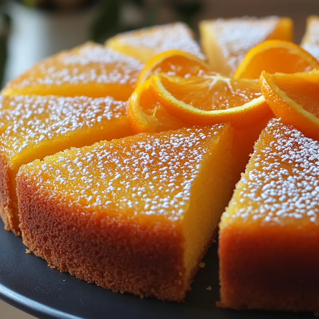 Pastel casero de maicena y harina de maíz con jugo de naranja recién exprimido