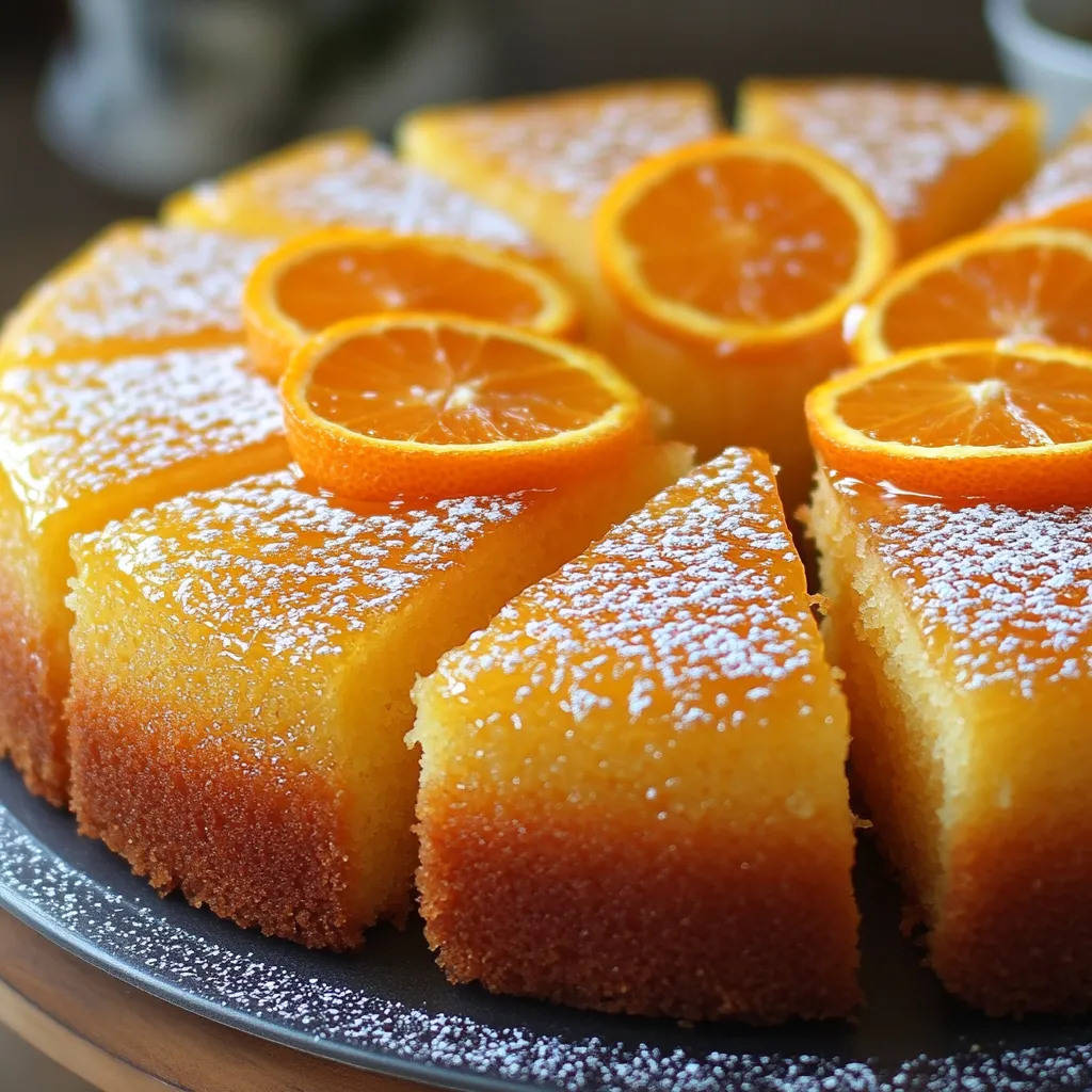 Pastel casero de maicena y harina de maíz con jugo de naranja recién exprimido
