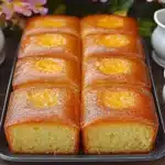 Rebanada de pastel de naranja casero sobre plato de cerámica