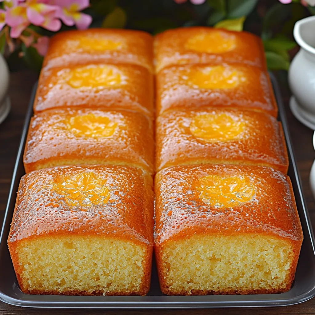 Rebanada de pastel de naranja casero sobre plato de cerámica
