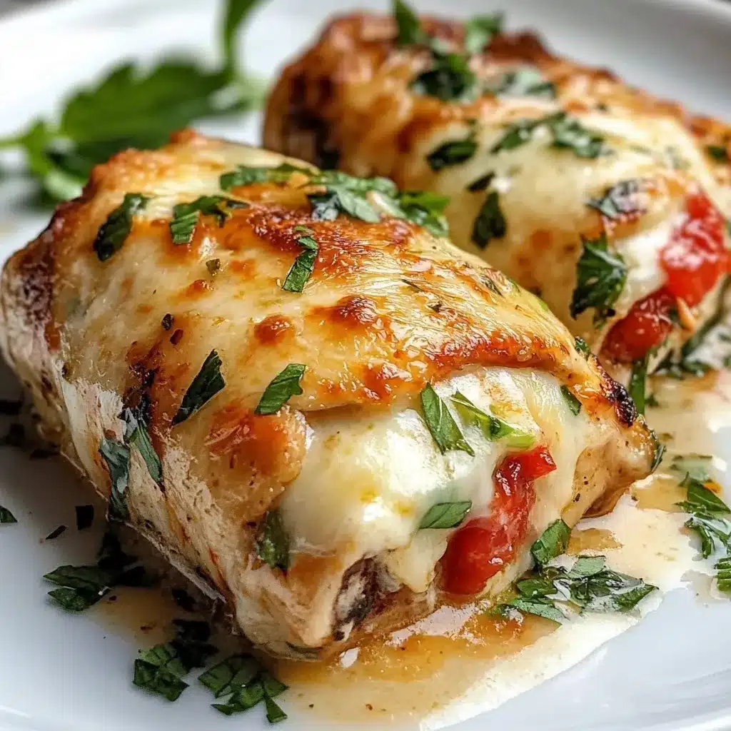 Pechuga de pollo rellena con espinaca, pimiento rojo y queso mozzarella recién cocinada en sartén.