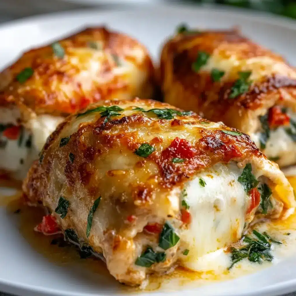 Pechuga de pollo rellena con espinaca, pimiento rojo y queso mozzarella recién cocinada en sartén.