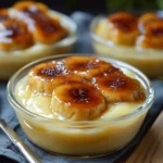Postre de plátano caramelizado con crema casera en copa de vidrio