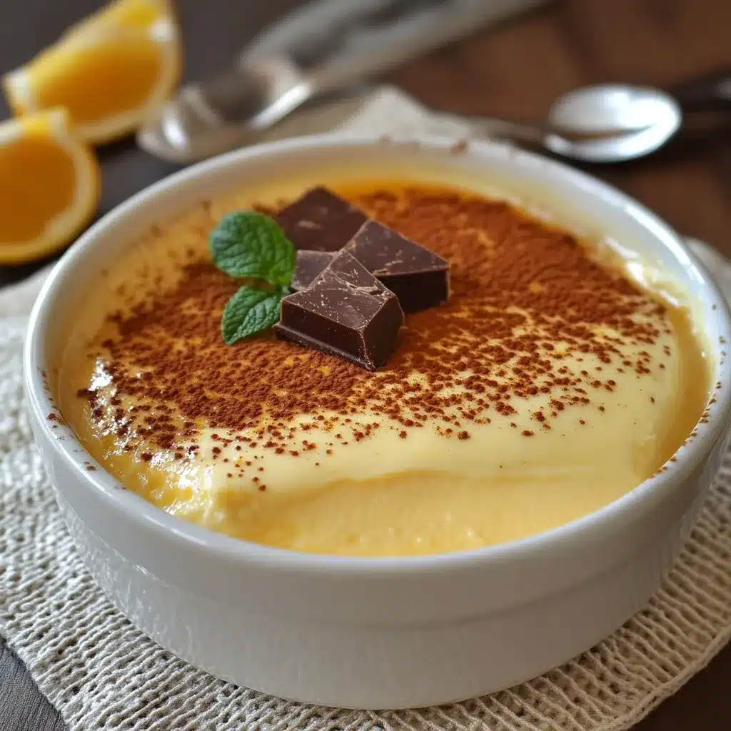Postre casero en vaso con capas de crema, naranja y frambuesa decorado con chocolate y galleta