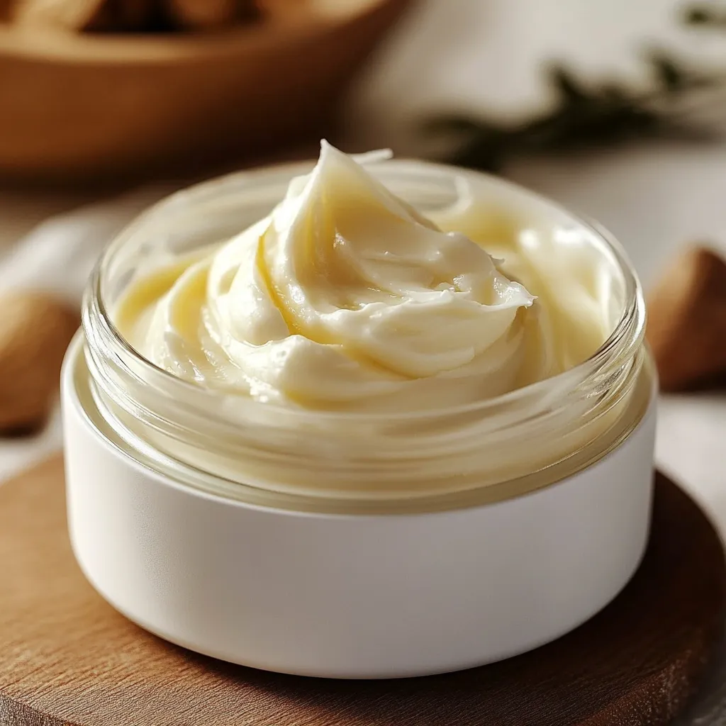Crema casera antiarrugas en frasco de vidrio, con ingredientes naturales al fondo