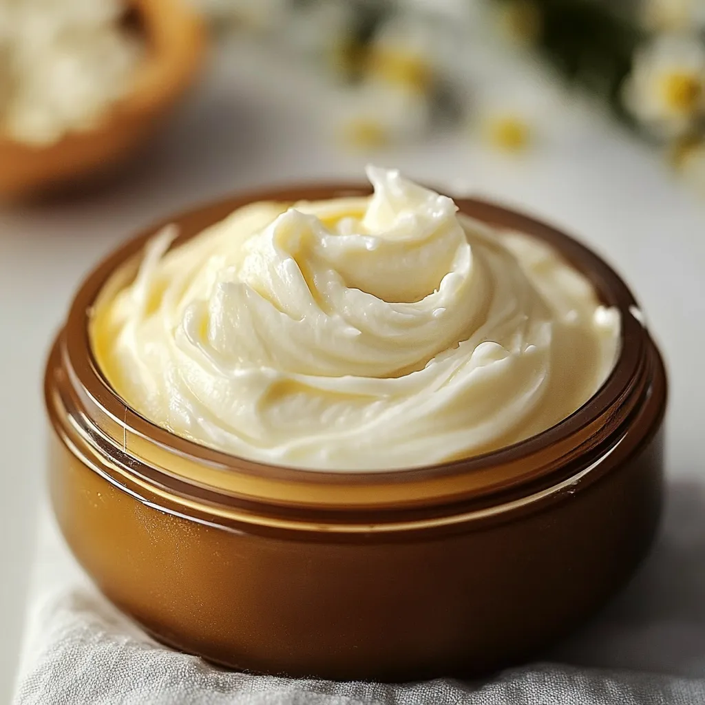 Crema casera antiarrugas en frasco de vidrio, con ingredientes naturales al fondo