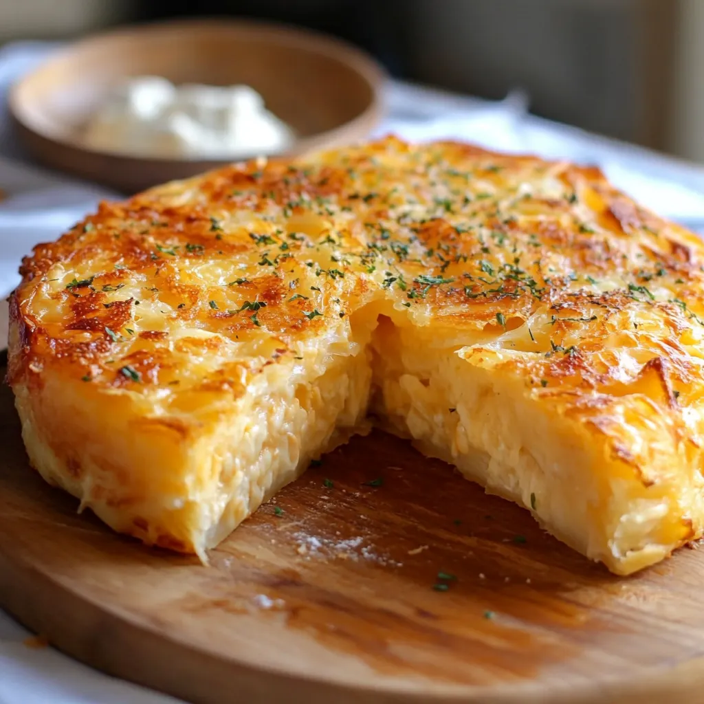 Pan de queso casero dorado cocinado en sartén, recién hecho y listo para servir