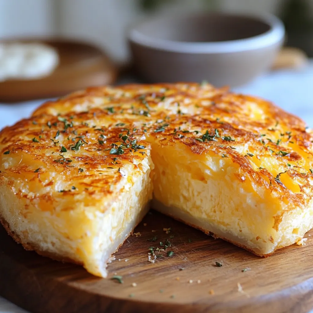 Pan de queso casero dorado cocinado en sartén, recién hecho y listo para servir