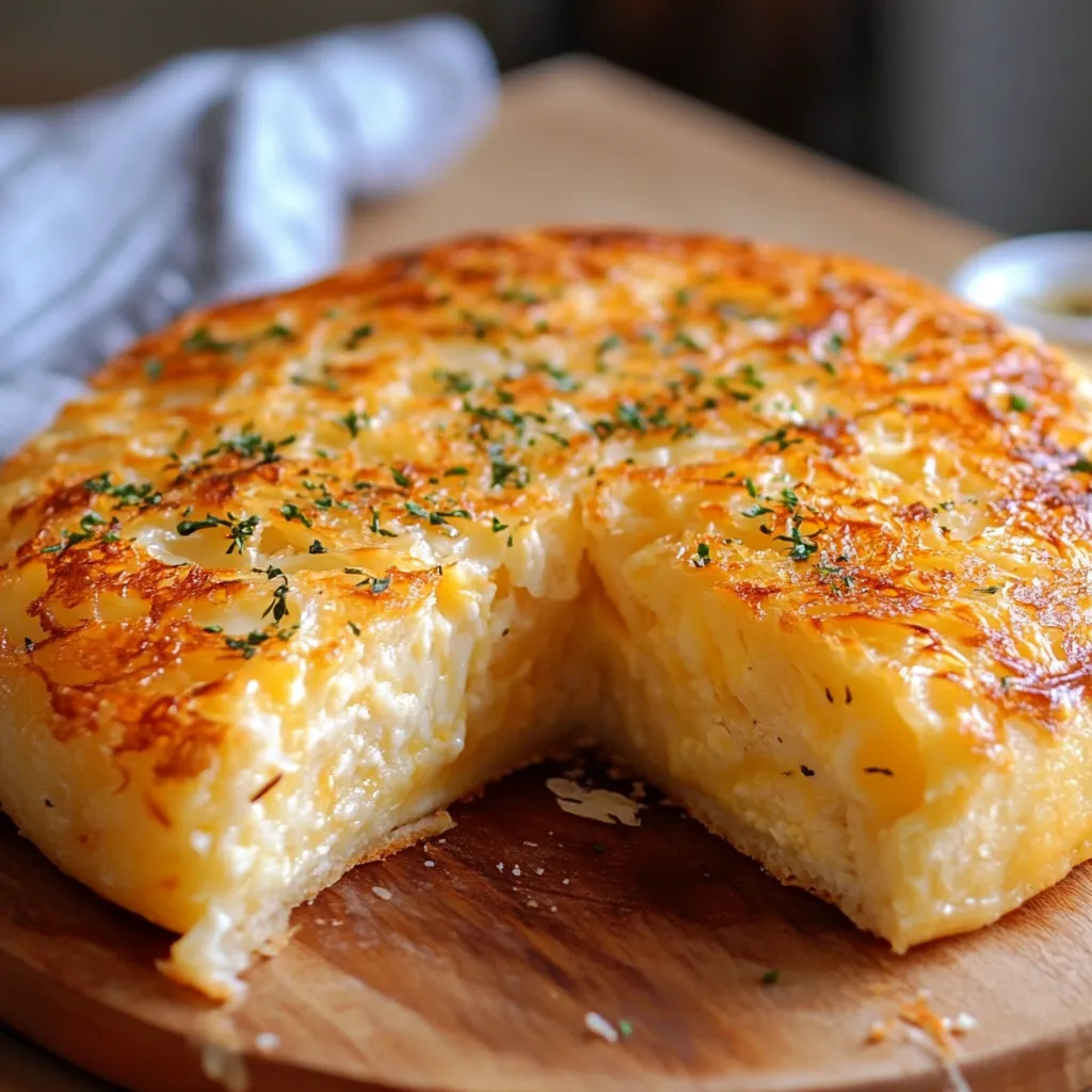 Pan de queso casero dorado cocinado en sartén, recién hecho y listo para servir