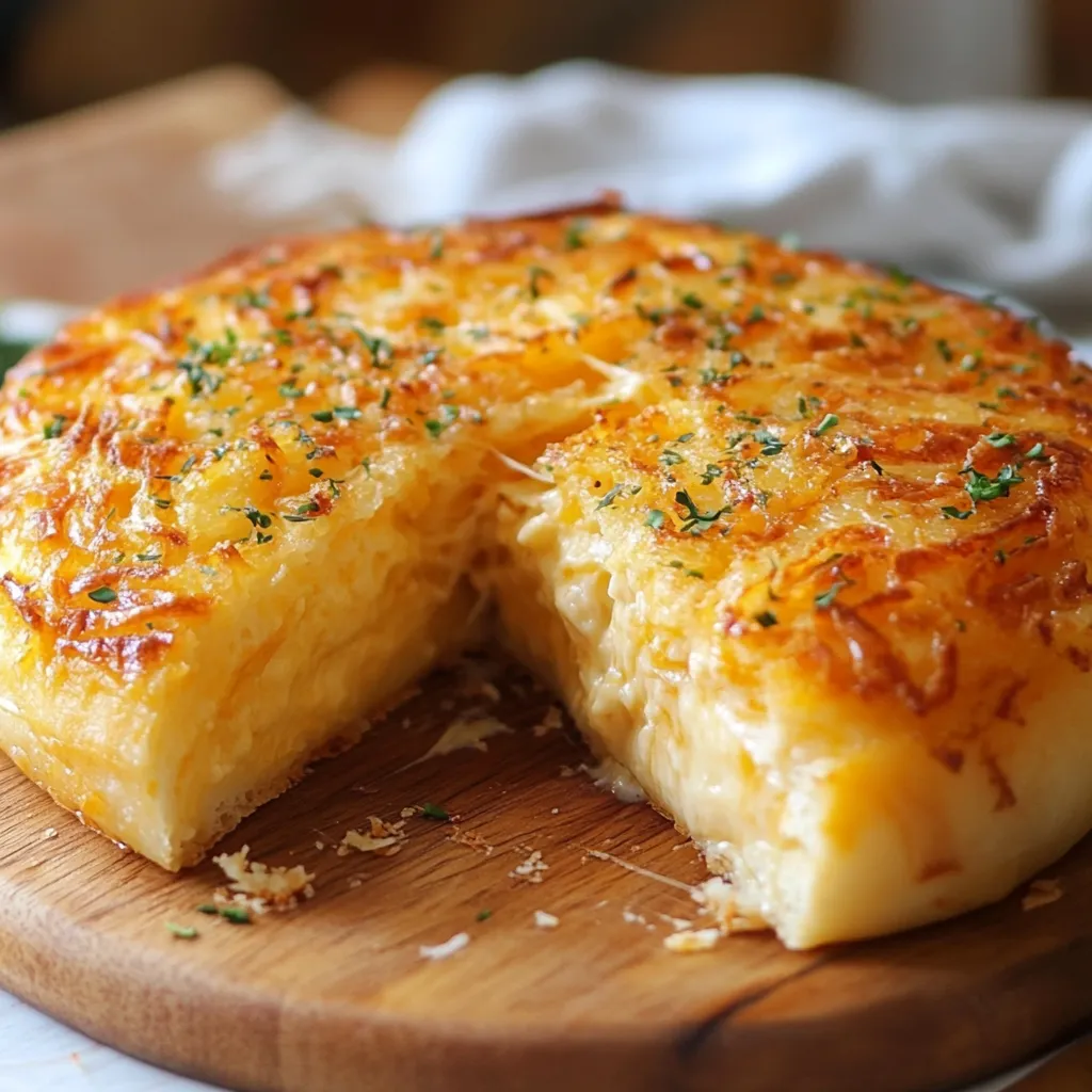 Pan de queso casero dorado cocinado en sartén, recién hecho y listo para servir