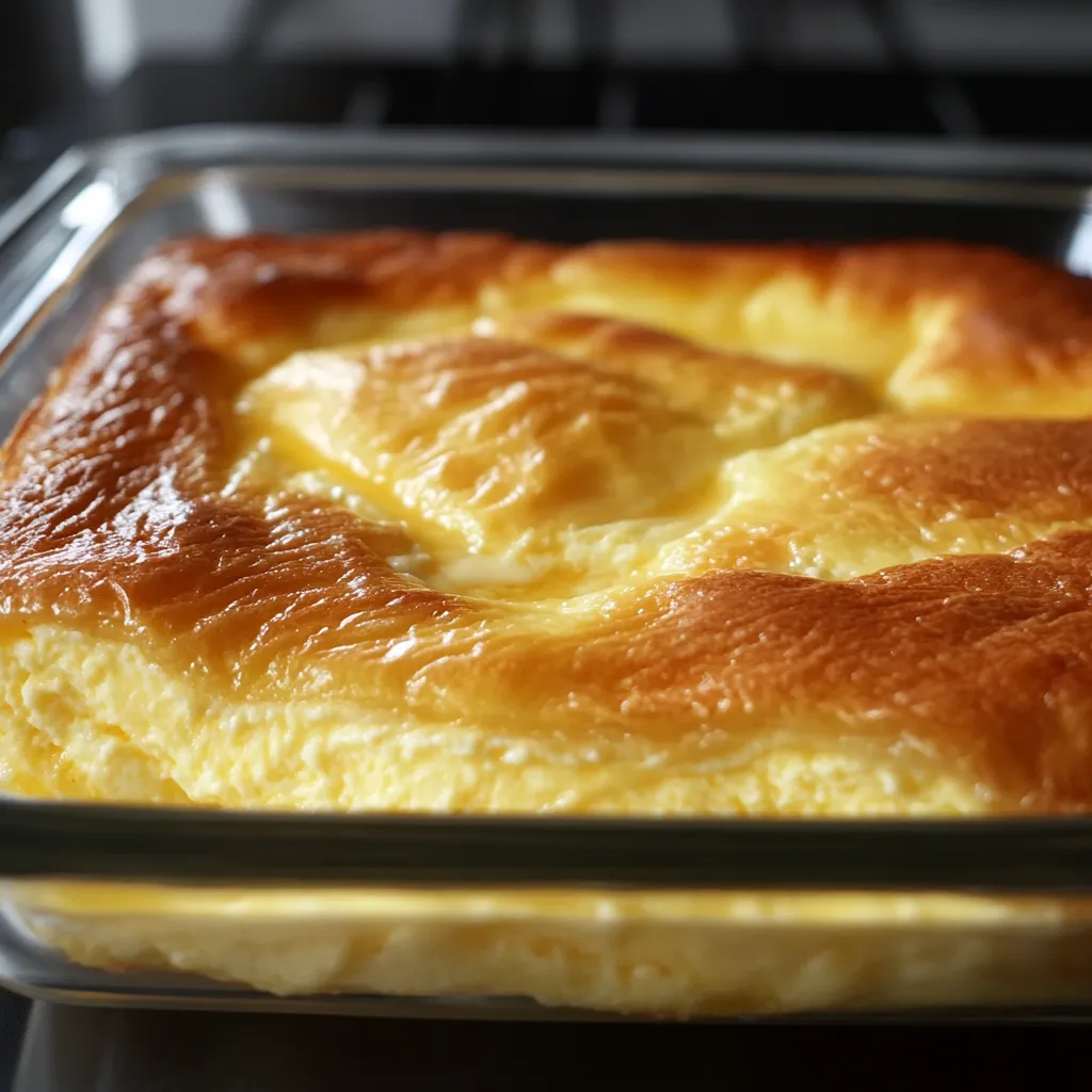 Desayuno horneado con solo 3 ingredientes, servido en una fuente sobre mesa de madera.