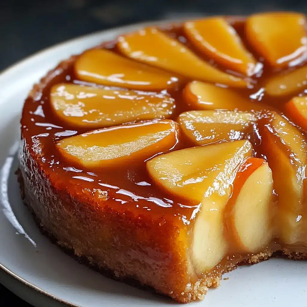 Tarta de manzana invertida casera con manzanas caramelizadas recién desmoldada
