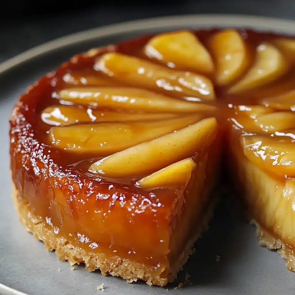 Tarta de manzana invertida casera con manzanas caramelizadas recién desmoldada