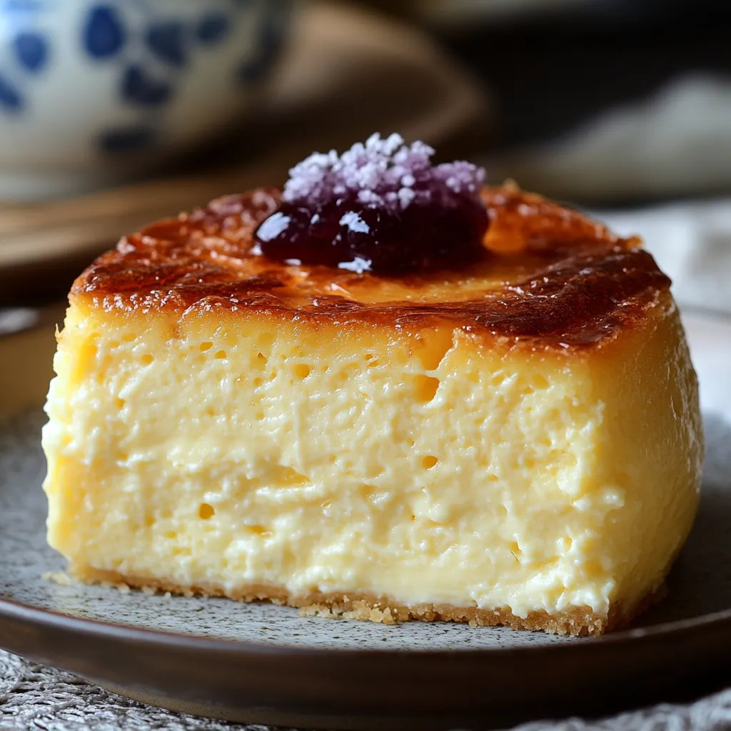 Tarta de queso japonesa esponjosa recién horneada con superficie dorada