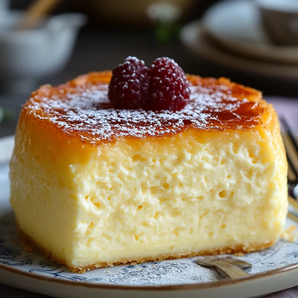Tarta de queso japonesa esponjosa recién horneada con superficie dorada