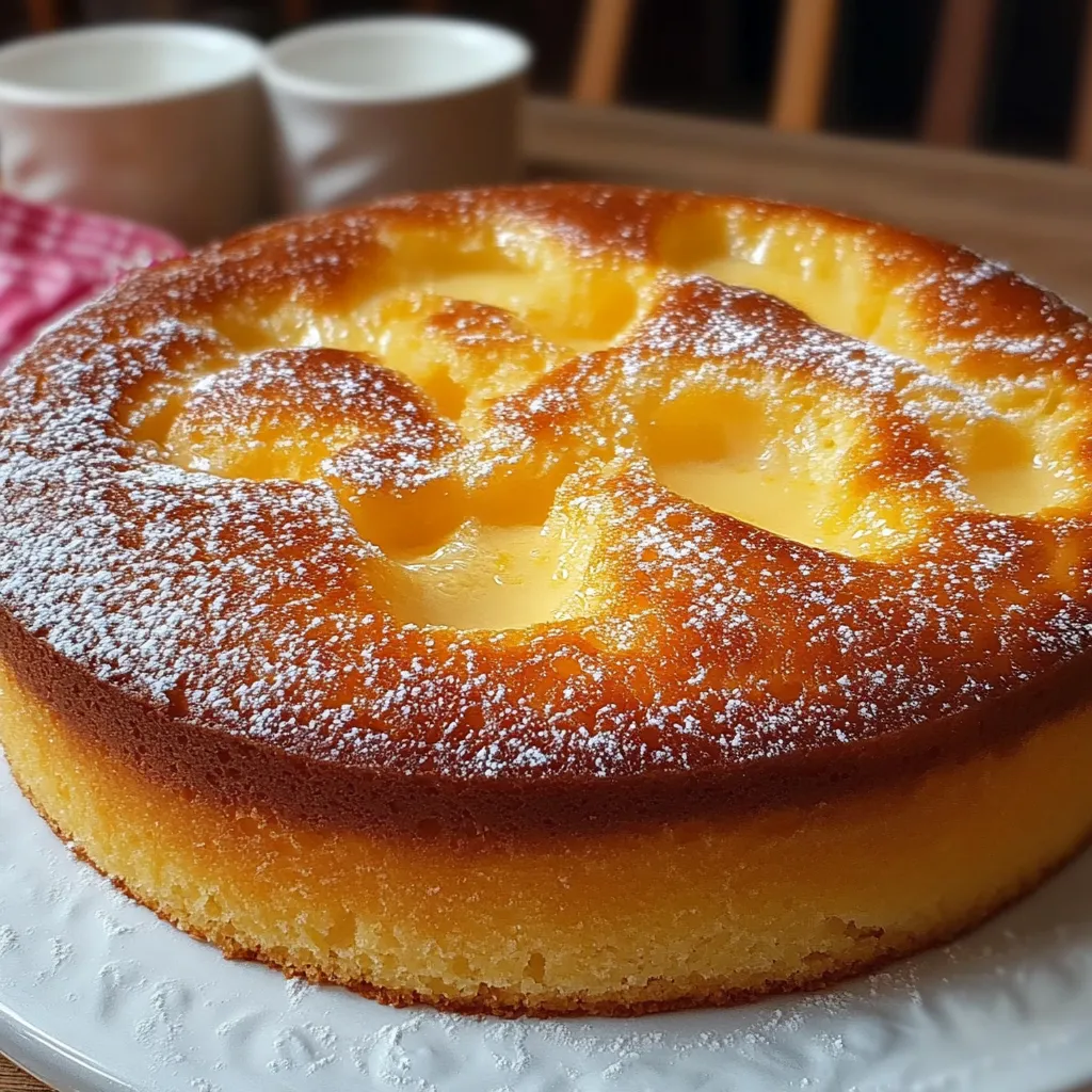 Torta de limón casera sobre una rejilla, recién salida del horno y espolvoreada con azúcar glas