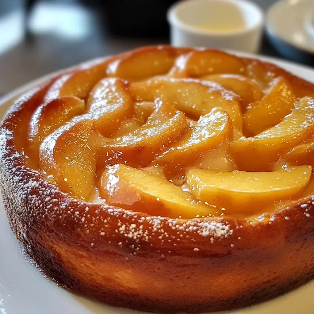 Torta invertida de manzana sin manteca recién horneada con manzanas caramelizadas