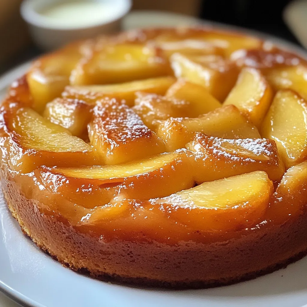Torta invertida de manzana sin manteca recién horneada con manzanas caramelizadas