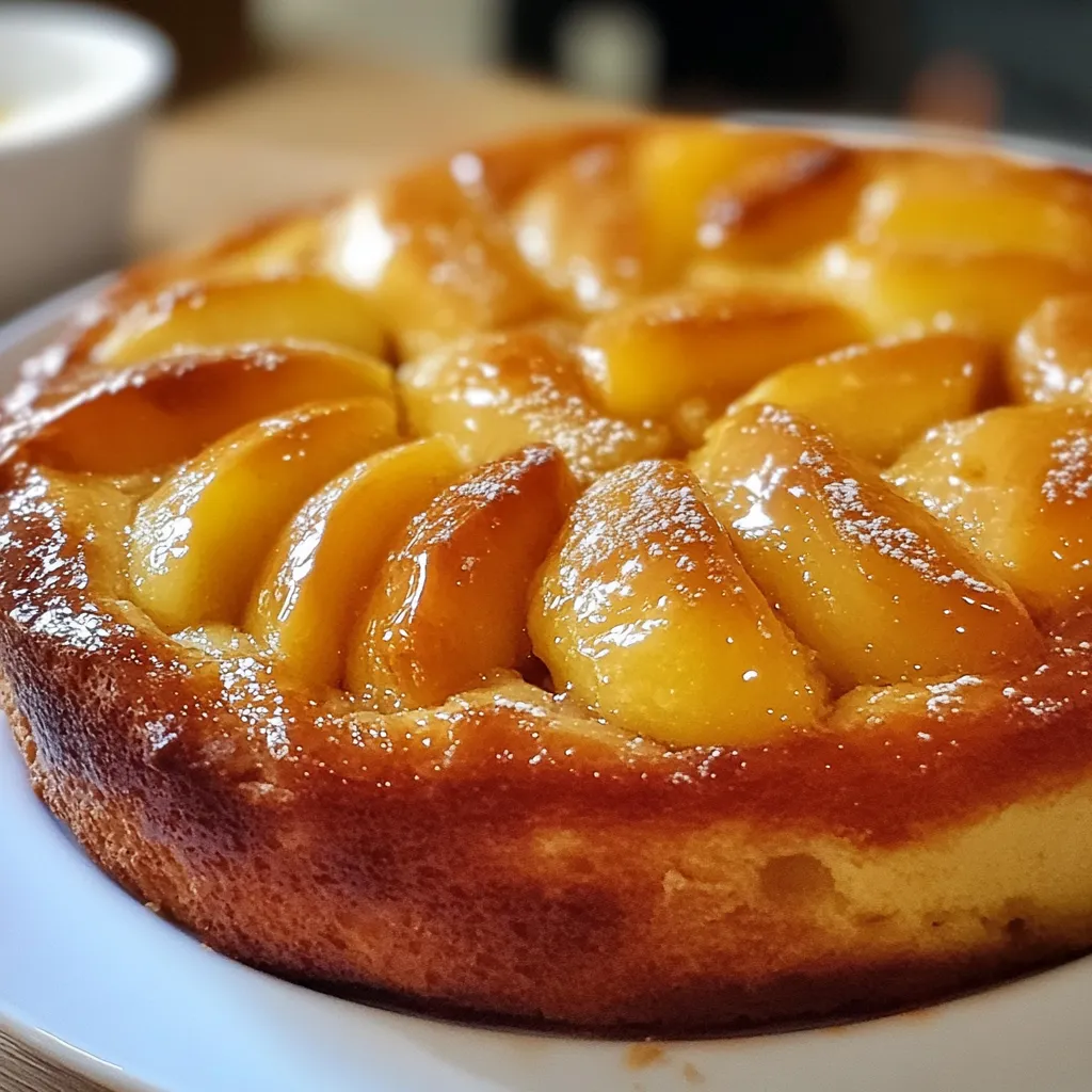 Torta invertida de manzana sin manteca recién horneada con manzanas caramelizadas