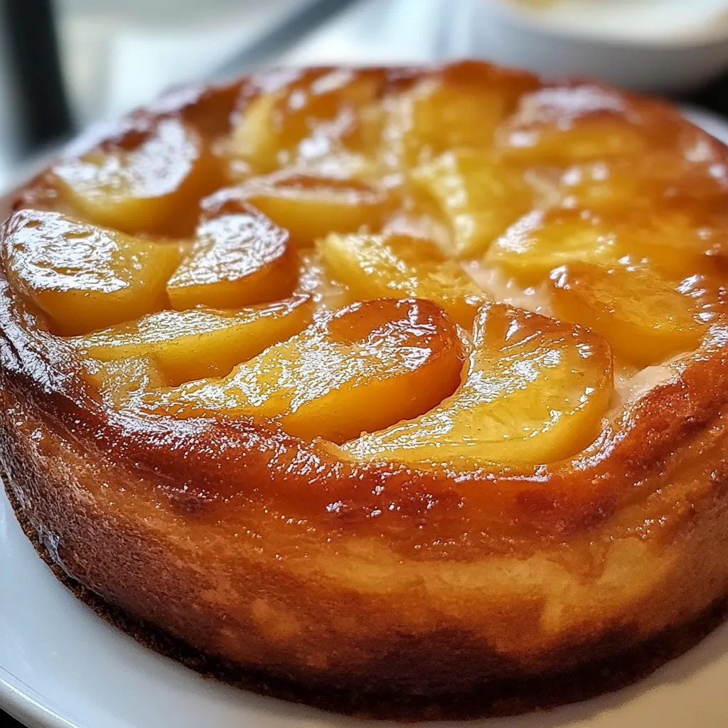 Torta invertida de manzana sin manteca recién horneada con manzanas caramelizadas