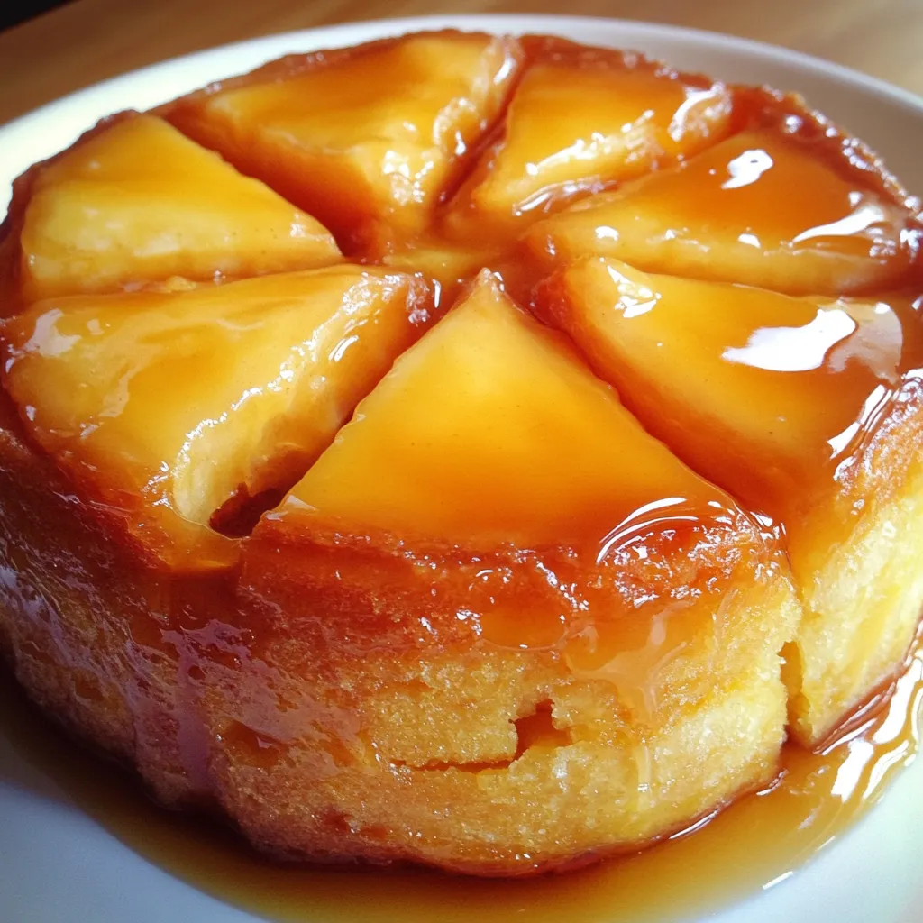 Torta de manzana invertida recién horneada, con rodajas caramelizadas visibles en la parte superior