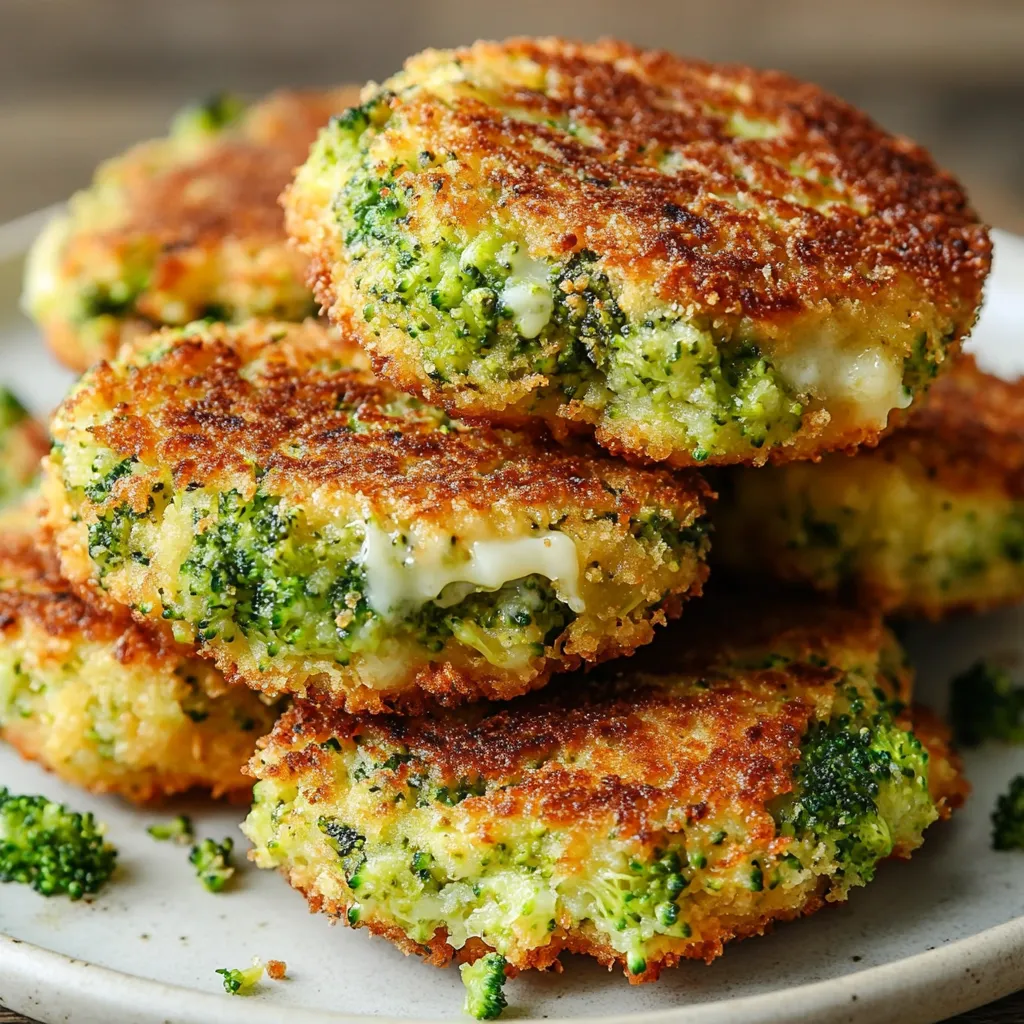 Tortitas de brócoli con queso recién cocinadas y servidas en un plato blanco