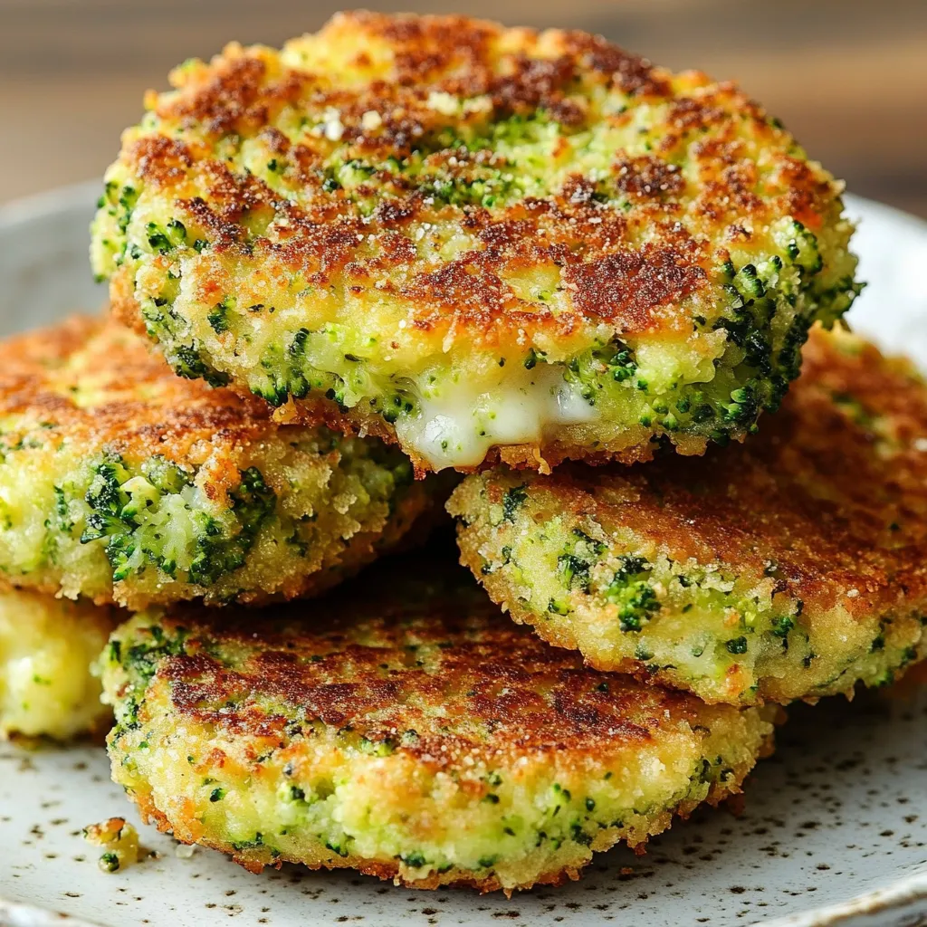 Tortitas de brócoli con queso recién cocinadas y servidas en un plato blanco
