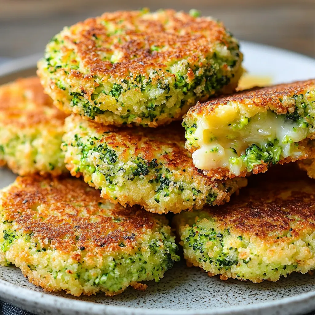 Tortitas de brócoli con queso recién cocinadas y servidas en un plato blanco