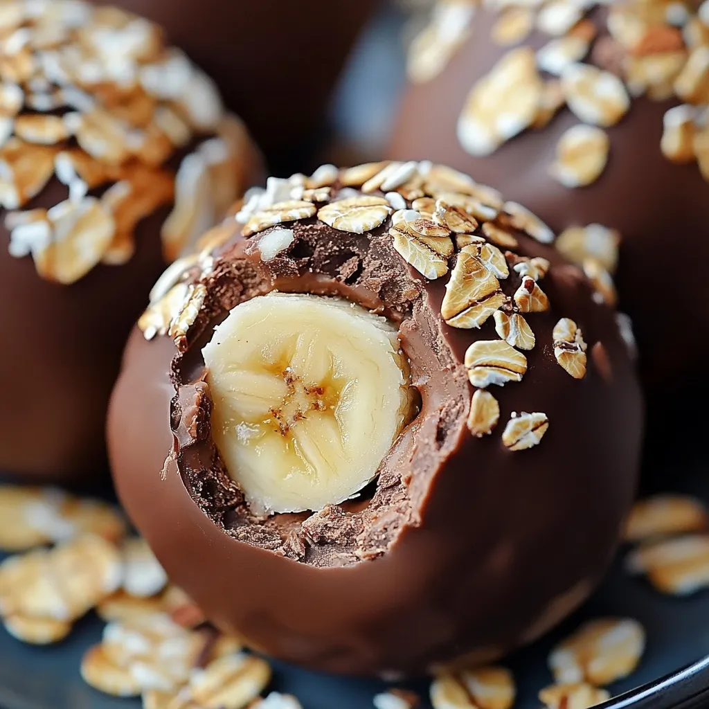 Trufas energéticas de avena, banana y cacao servidas en plato blanco.