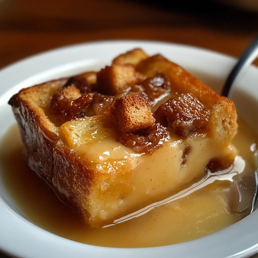 Budín de pan sin horno recién desmoldado con caramelo brillante
