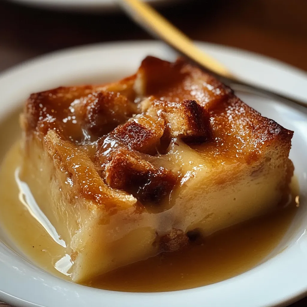 Budín de pan sin horno recién desmoldado con caramelo brillante