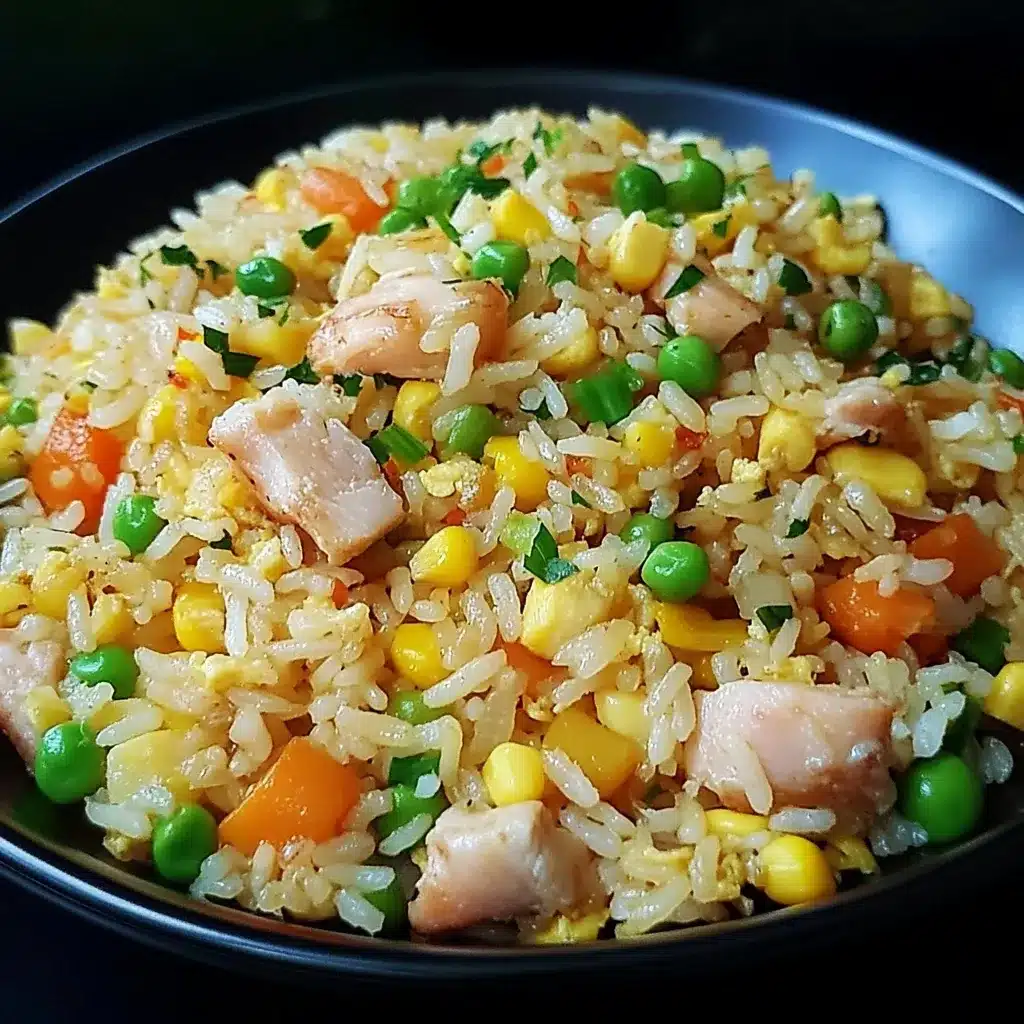 arroz frito chino servido en un plato con vegetales y cebolla verde