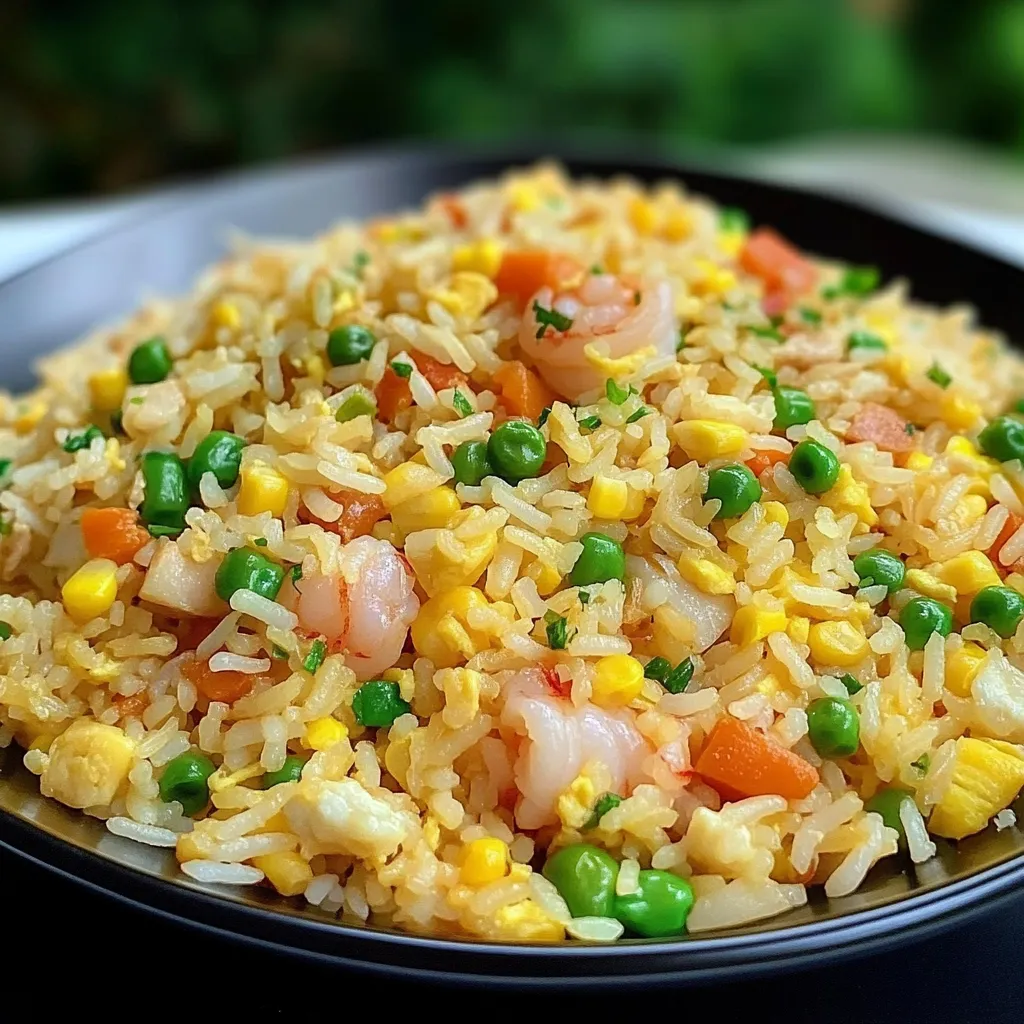 arroz frito chino servido en un plato con vegetales y cebolla verde