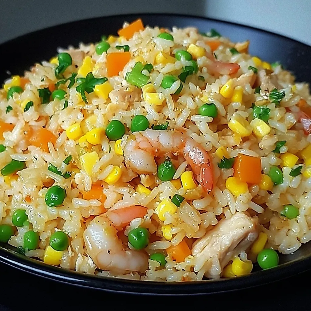 arroz frito chino servido en un plato con vegetales y cebolla verde