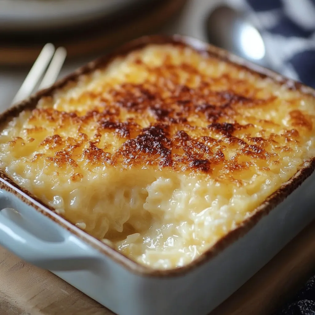 Cuenco de arroz con leche tradicional espolvoreado con canela sobre mesa de madera