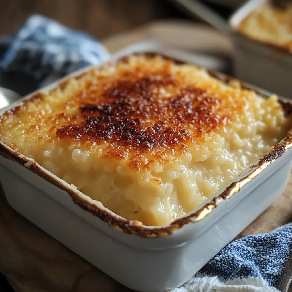 Cuenco de arroz con leche tradicional espolvoreado con canela sobre mesa de madera
