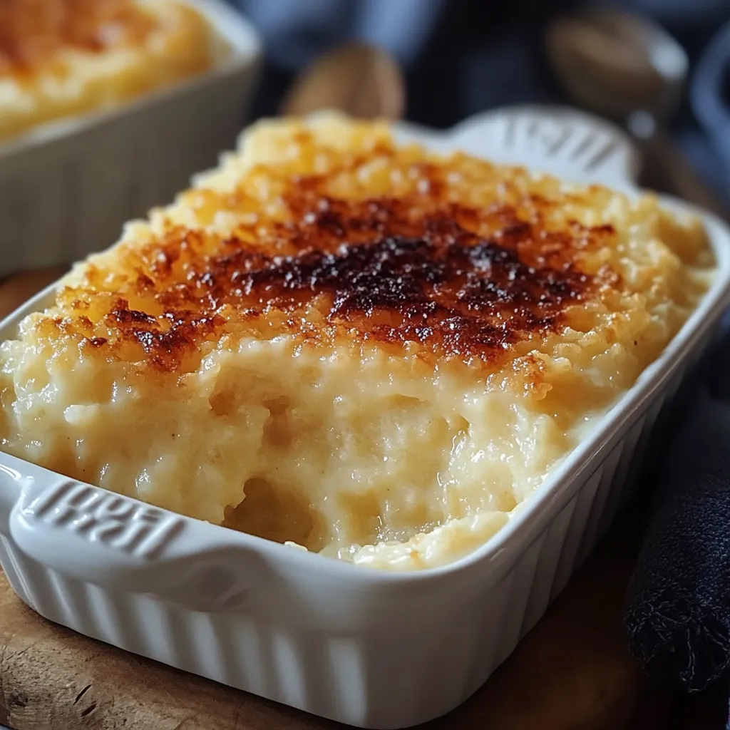 Cuenco de arroz con leche tradicional espolvoreado con canela sobre mesa de madera