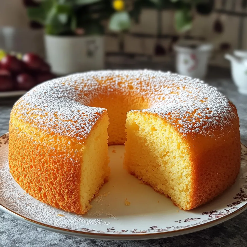 Bizcocho casero esponjoso servido en un plato blanco sobre una mesa rústica