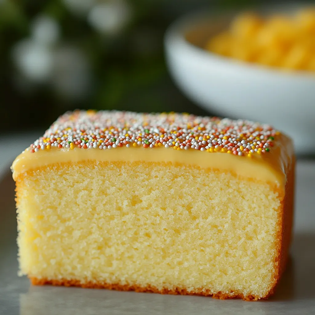 Rebanada de bizcocho de mantequilla esponjoso sobre plato blanco