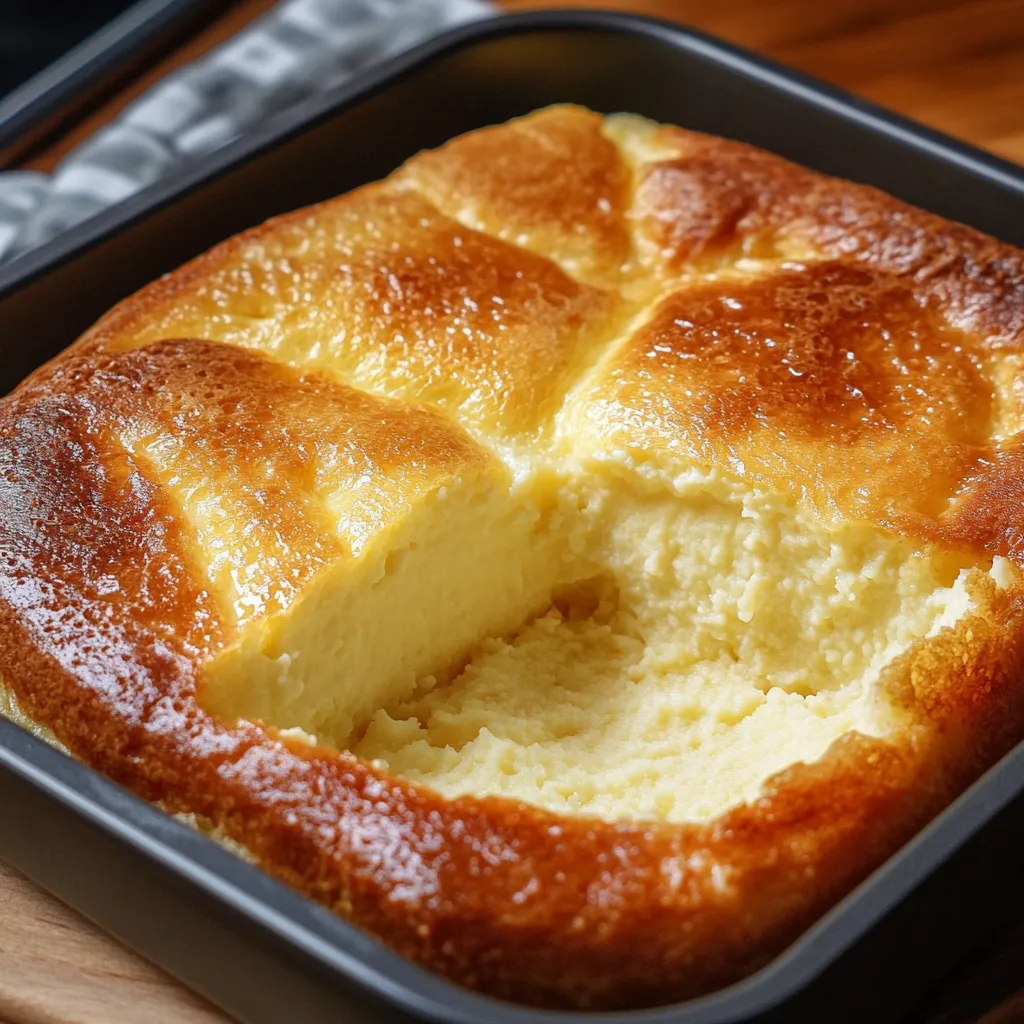 Bizcocho de queso brasileño recién horneado, dorado y esponjoso en molde con centro hueco.