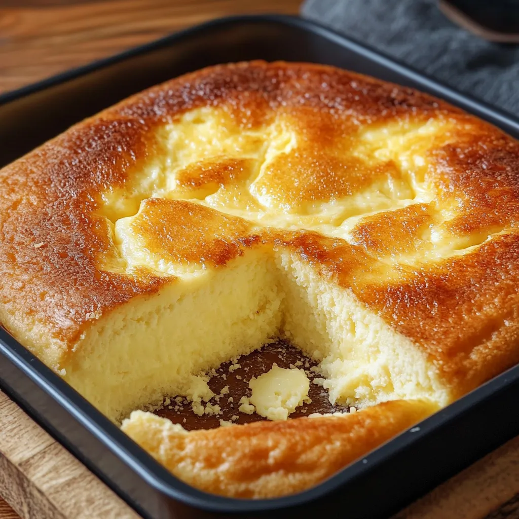 Bizcocho de queso brasileño recién horneado, dorado y esponjoso en molde con centro hueco.