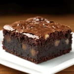 Brownies caseros fáciles recién horneados con textura húmeda y superficie crujiente.