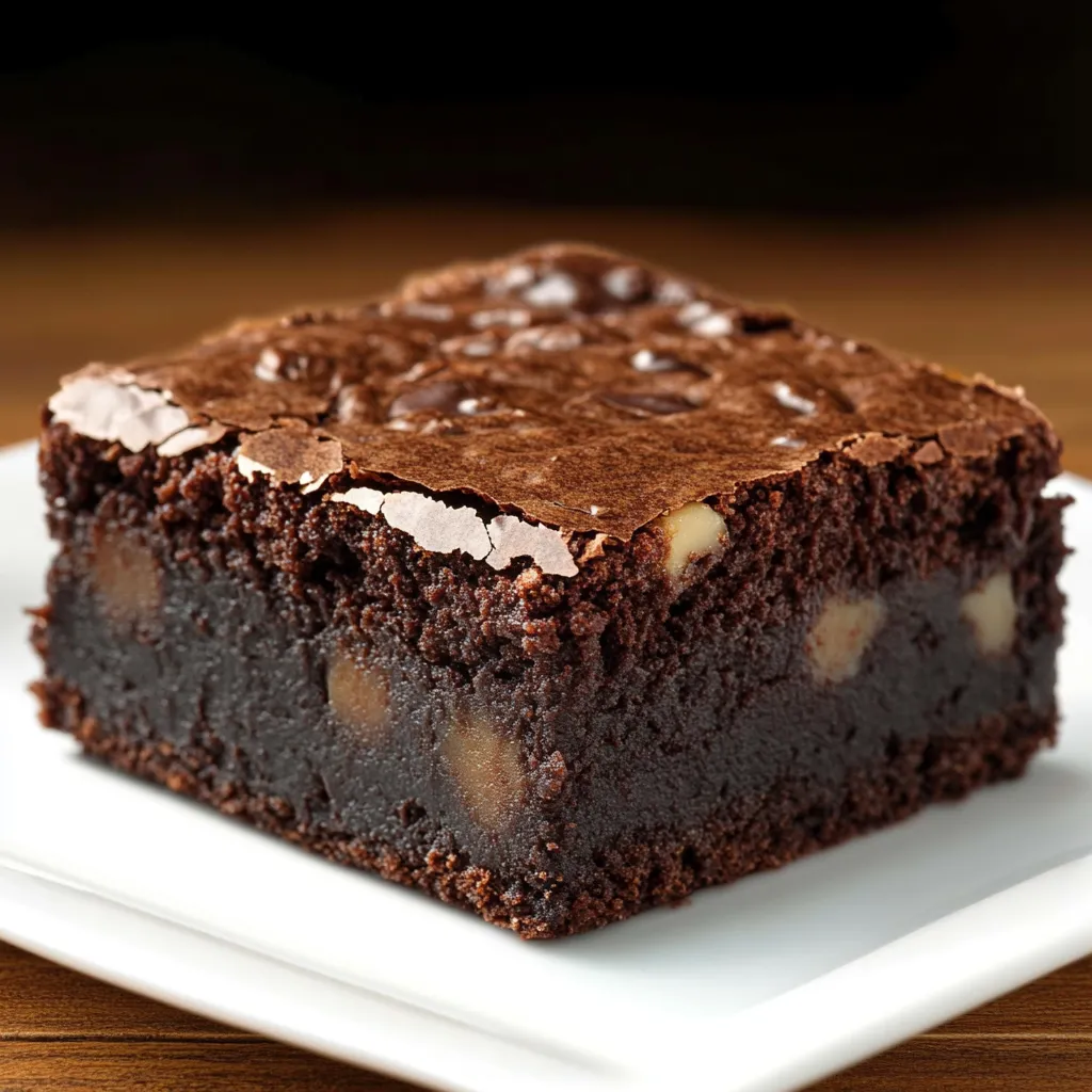 Brownies caseros fáciles recién horneados con textura húmeda y superficie crujiente.
