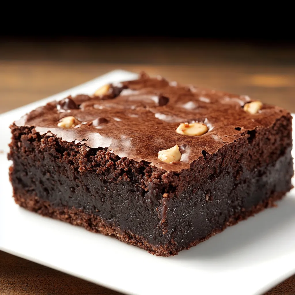 Brownies caseros fáciles recién horneados con textura húmeda y superficie crujiente.