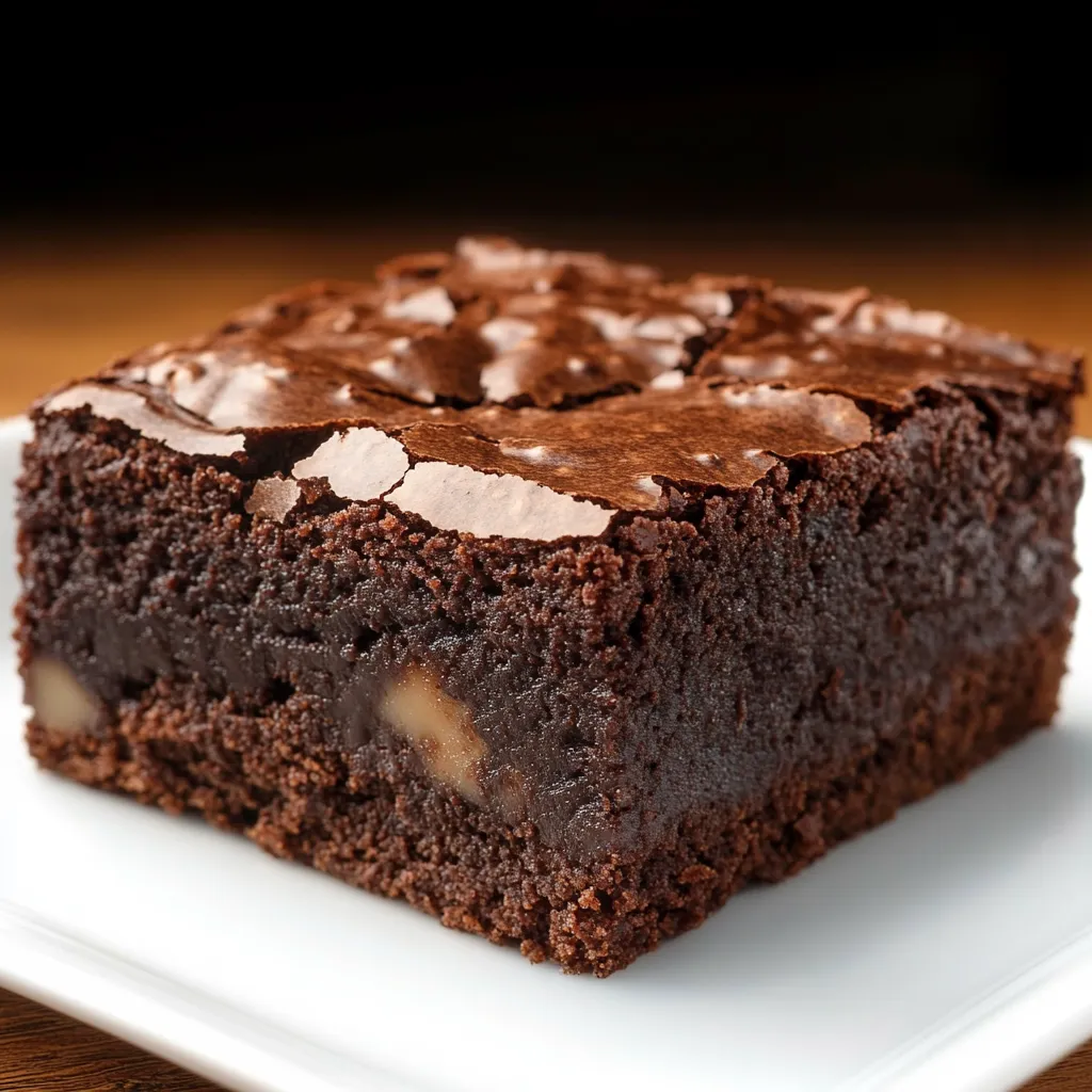 Brownies caseros fáciles recién horneados con textura húmeda y superficie crujiente.
