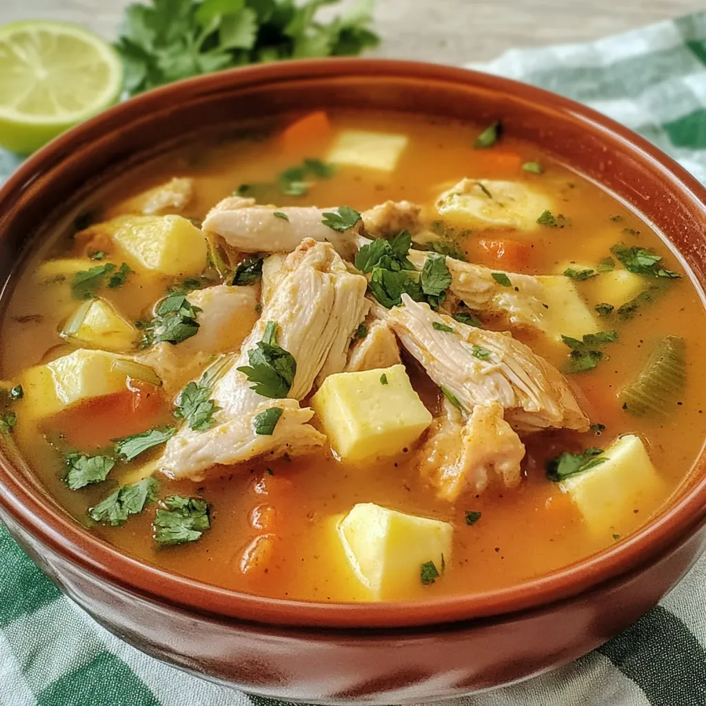 Caldo tlalpeño servido con pollo, aguacate, queso fresco y tortillas fritas en un tazón tradicional.