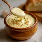 Crema de ajo casera y cremosa servida en frasco de vidrio