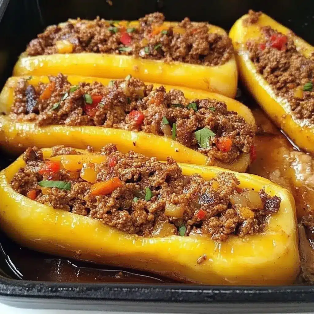 Canoas de plátano maduro rellenas de carne y queso recién horneadas